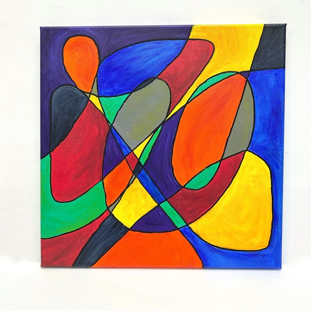 Original Colorful Abstract Acrylic on 14” x 14” Stretched Canvas
